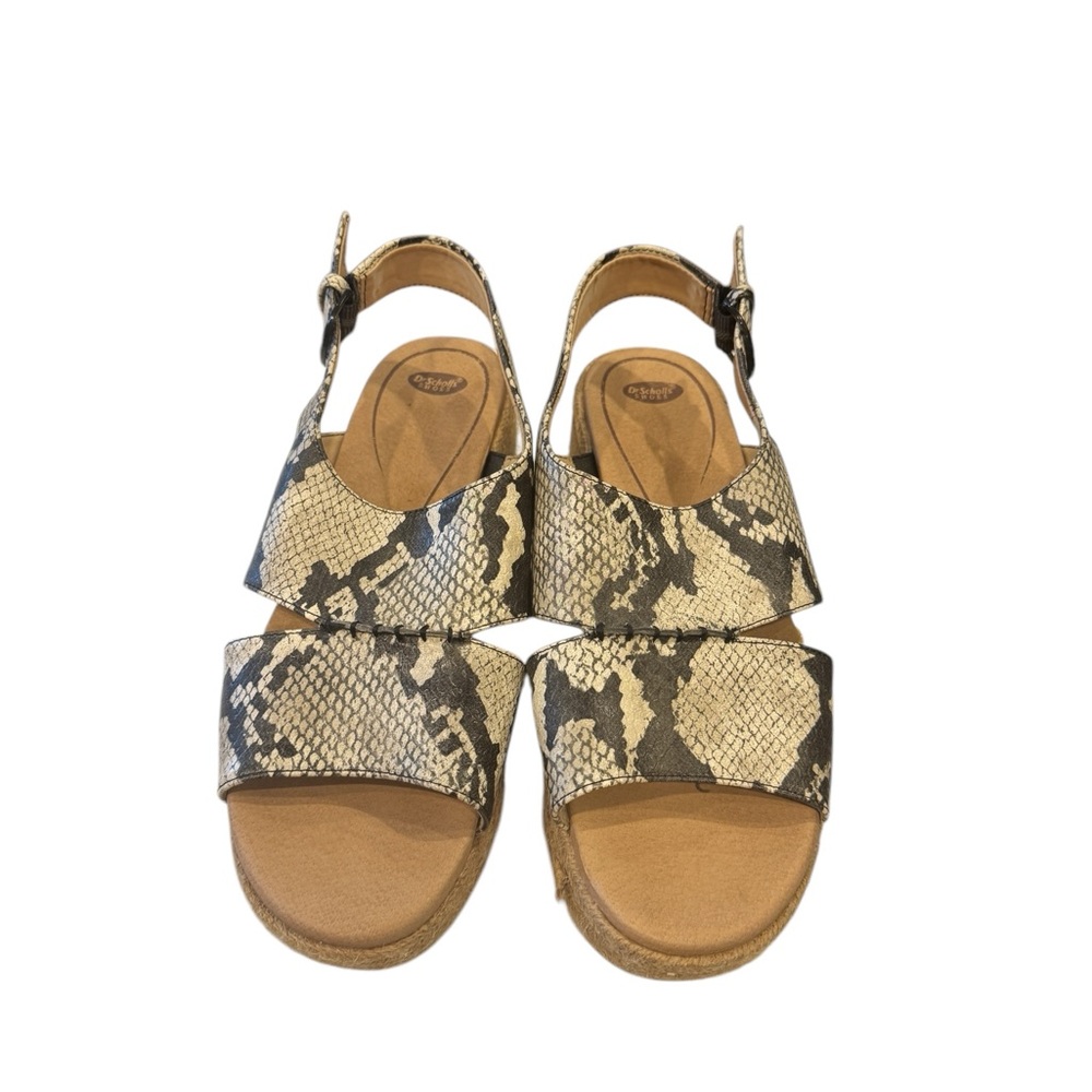 Dr. Scholl's Cream and Black Espadrille Sandals Thick Sole Wide Straps Size 8